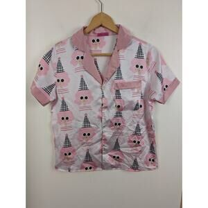 Victoria's Secret Medium Pink White Pajama Top Hair Hat Sunglasses Lady Button M